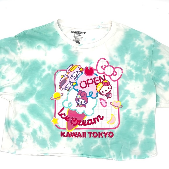 Hello Kitty & Friends Tie-Dye Kawaii Graphic T Crop Top Sanrio Women’s Sz Large - Picture 6 of 6